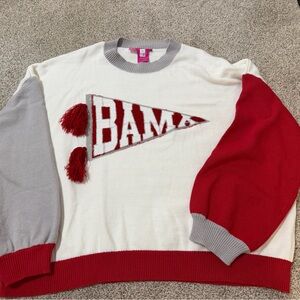 QUEEN OF SPARKLES Red, White & Gray Colorblock 'BAMA' Crewneck Sweater
